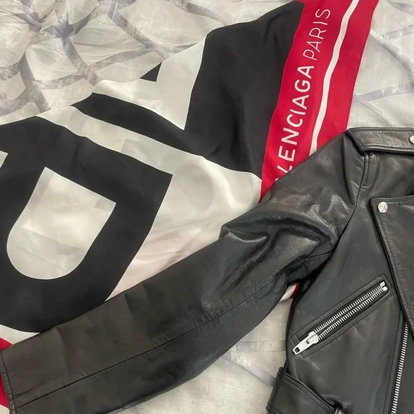 Balenciaga authentic leather scarf moto biker jacket
